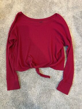 Abercrombie & Fitch Ribbed Tie-Front Off Shoulder - Sweater Top